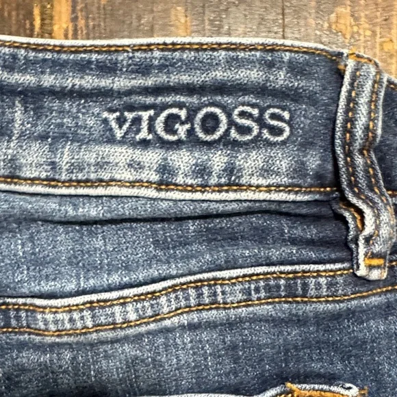 Vigoss Distressed Dark Blue Denim Roll-Cuff Shorts - Picture 3 of 5